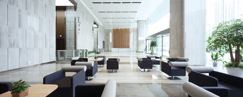 Hotel lobby with lounge seating