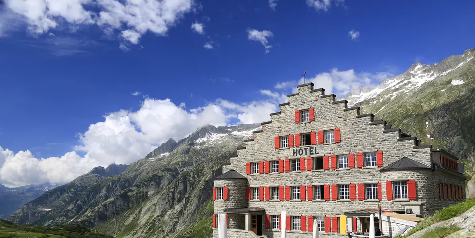 Boutique hotel building in the mountains