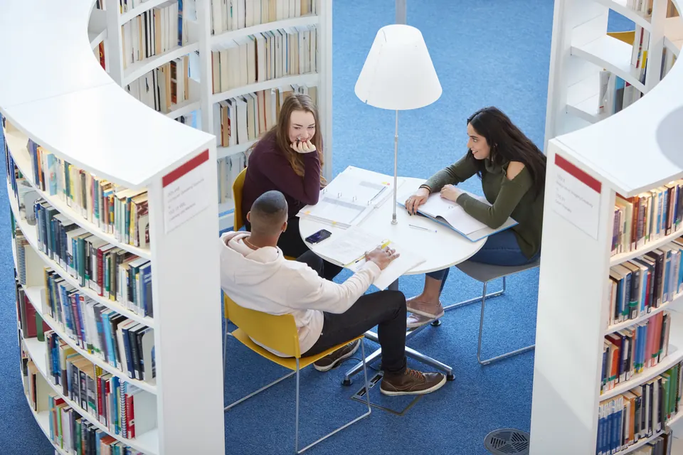 Students working in a university library